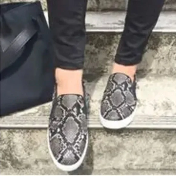 Steven Madden. | Neutral Colour Snake Print Slip On Flat Shoes - Picture 2 of 15